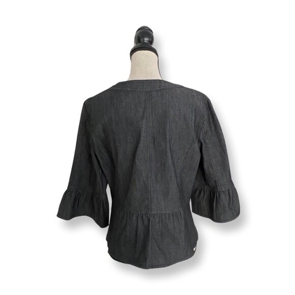 Sandro denim dark gray ruffle sleeves short casual jacket size L - Picture 3 of 3